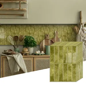 12/24pcs Olive Green Tile Sticker,Peel & Stick Tile Decals - Self-Adhesive Waterproof Wall Stickers For Kitchen Backsplash, Cabinet Upgrade For Bathrooms And Living Rooms