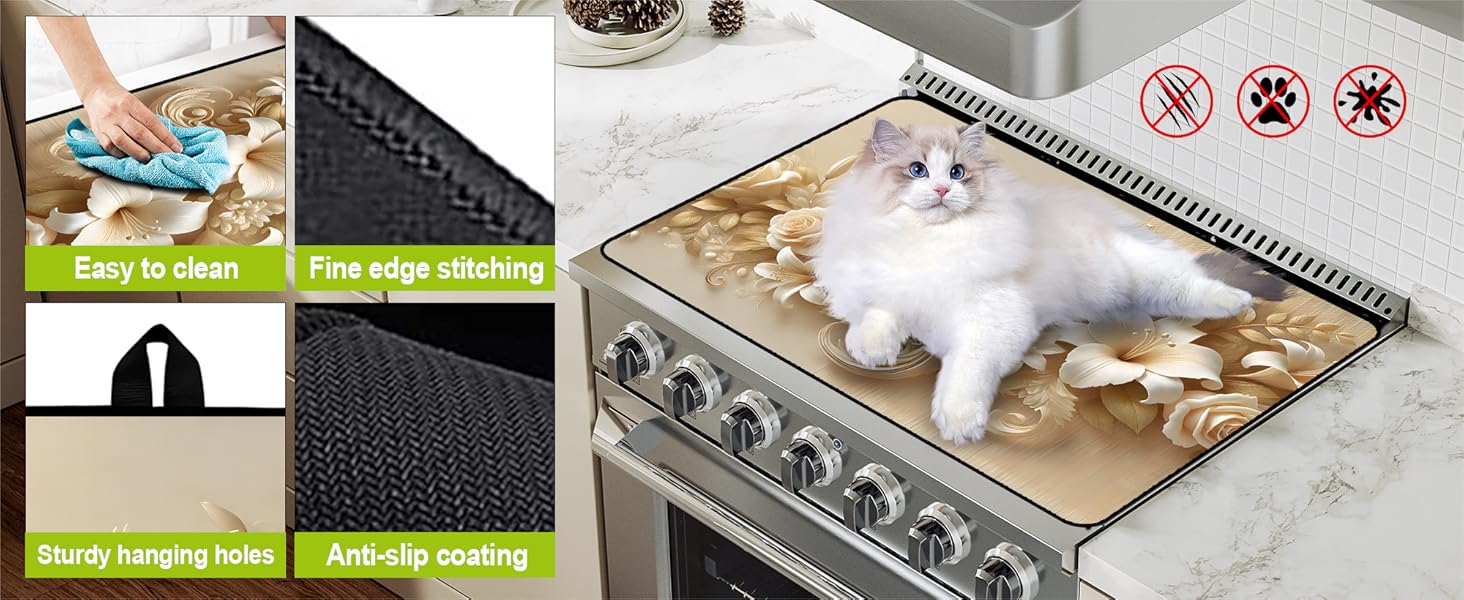 JOYFINITY Multi-Design Stove Cover for Glass/Electric Stoves - 3-in-1 Heat-Resistant Protector Mat, Non-Slip Drying Rack 28.4*20.5in