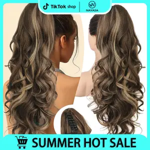 NAYASA Ponytail Extension 24" Long Curly Wavy Claw Clip in Ponytail Hair Extensions, Jaw Clip on Pony Tails Fluffy Hairpiece for Women Daily Party Use