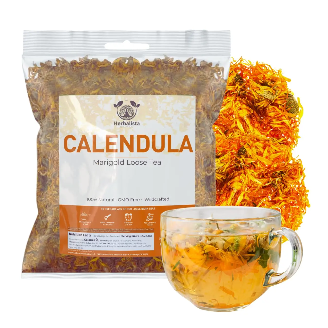 Herbalist - Premium Dried Calendula Flower Petal Tea (4 oz | 4.02 oz) | Wild Harvested Calendula for Loose Leaf Teas, Cocktail Infusions, Salves, and Culinary Uses | 100% Natural, Edible, and Fresh | Calendula Flowers