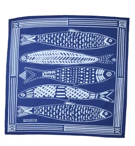 Sardine bandana - Dark Blue - Neckerchief - Handkerchief - 100% Cotton - Hand Screen Printed - 22" x 22" - Designed in Maine