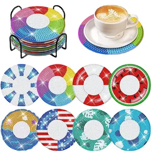 8 pieces/set of diamond painting coasters set, seaside series patterned coasters (with holder) - DIY diamond art craft kit for home decoration beginners, diamond craft supplies, artificial diamond art craft supplies gifts