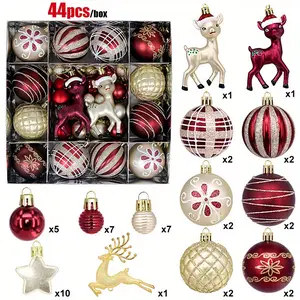 44pcs Christmas Ornament Set - Festive Reindeer, Snowman, and Holiday Decorations with Golden Accents, Perfect for Christmas Tree and Home Decor, Christmas Decorations, Christmas Baubles, Christmas Decorations Home Decor, Christmas Ornament