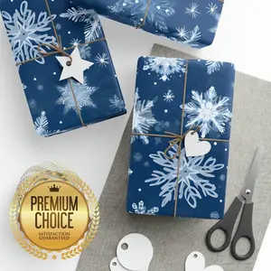 Icy Snowflake Wrapping Paper Rolls, Elegant Frozen Gift Wrap, Winter Snowfall Gift Wrap, Christmas Holiday Winter Snowflake Scrapbook Paper