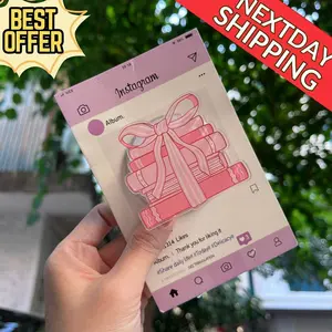 Gift Box Magnetic Phone Grip: Pink Ribbon Gift Stack Phone Holder, Cute Book-Inspired Phone Stand, Perfect Gift for Book Lovers & Friends