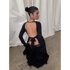 Harpur Long Sleeve Backless Top Black