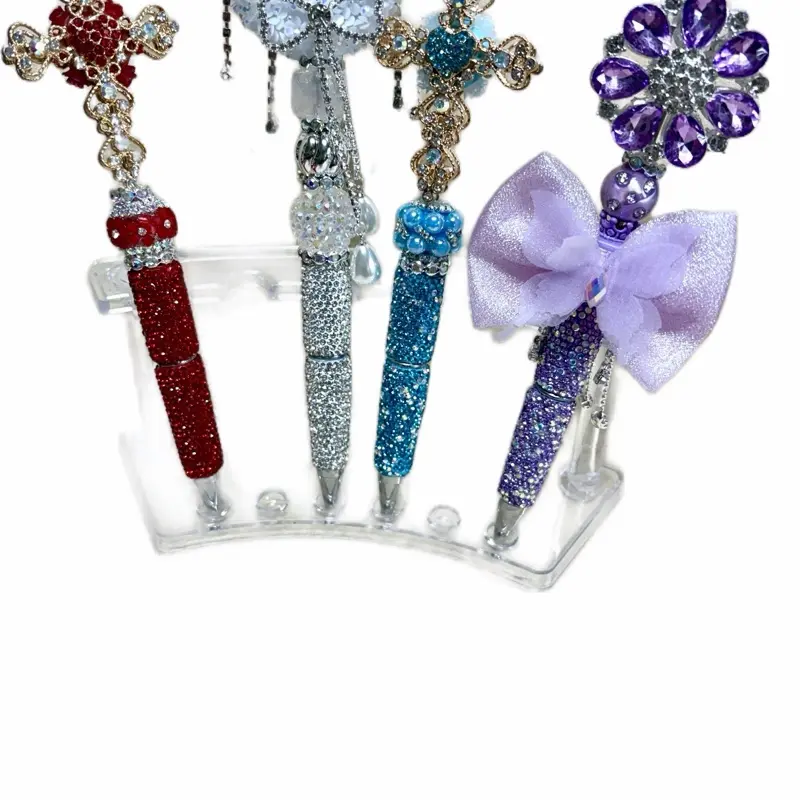 Lavender bow pen w/lavender crystal flower