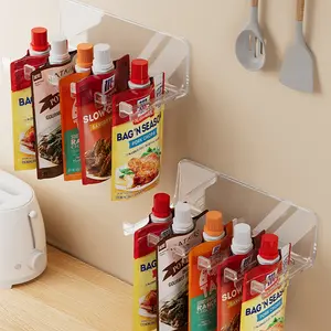 1/2pcs Spice Rack Organizer, Transparent Wall-Mounted Storage Shelf for Ketchup Salad Dressing Salt Pepper, Kitchen Organization Solution