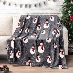 Christmas Snowman Throw Blanket | Grey Christmas Fleece Blanket | Soft, Plush, Warm Winter Cabin Throw, (Grey Snowman) Blanket Gifts
