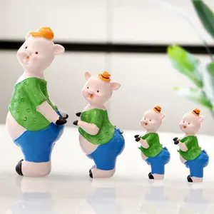 Cute piggy family of four ornaments, piggy genuine doll, home living room wine cabinet children's new room decorations boys and girls, healing department warm and cute home decoration ornaments