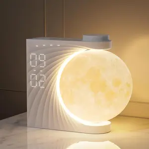 8 Color Mood Moon Lamp with 0-100% Brightness and Sunrise Alarm Clock, Dual Alarm, 10 Lighting Effects, Nature Sounds & Timers for Deep Sleepers and Office Workers