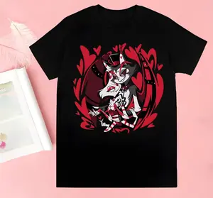 Alastor Inspired Hazbin Hotel Graphic T-Shirt, Harajuku Cartoon Print Unisex Short Sleeve Tee for Men & Women, Casual Streetwear Top