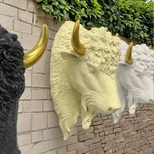 Handmade American Bison Head Wall Sculpture, 3D Animal Bones with Realistic Horns, Resin, Hanging Decor, Perfect for New Home, Holidays, Birthdays