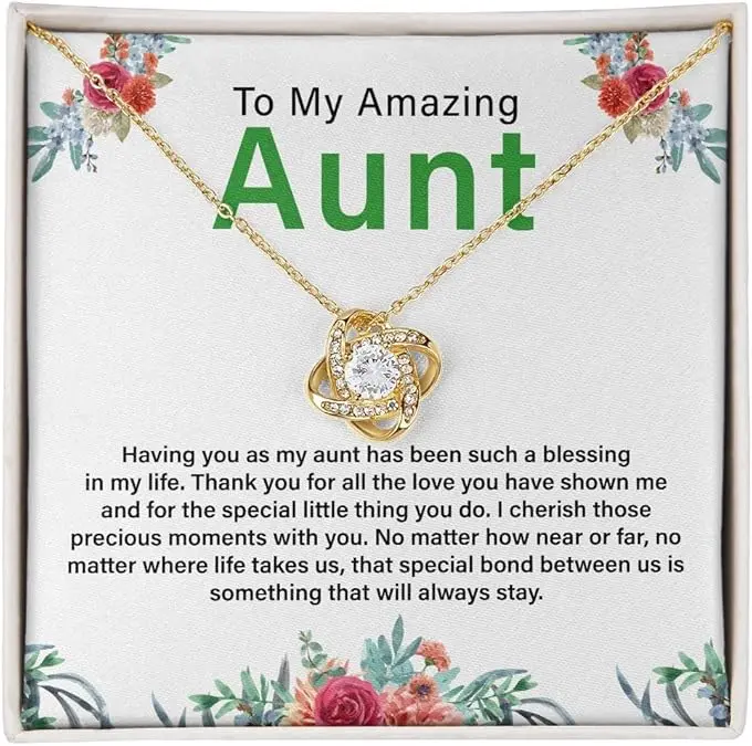 To My Amazing Aunt Necklace, Love Knot Pendant For Auntie On Her Bridesmaid Or Birthday, Appreciation Gift For Special Aunt Jewelry