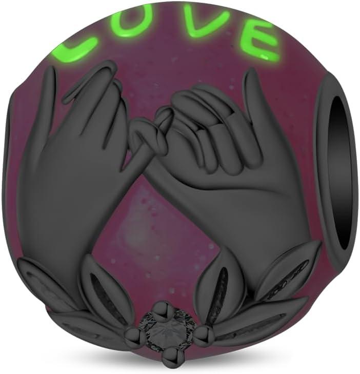 S925 Sterling Silver Glow in Dark Charms for Pandora Bracelets Romantic Valentine's Day Gifts for Women, Wife, Girlfriend, Partner Christmas Birthday Jewelry Charm