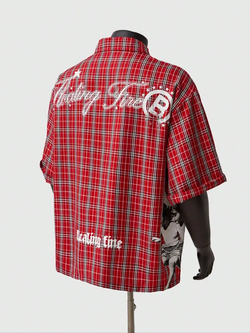 Men's Plaid Print Short Sleeve Shirt, Loose Casual Comfy Lightweight Button Front Top for Daily Wear, Fashion Men's Clothes for Summer