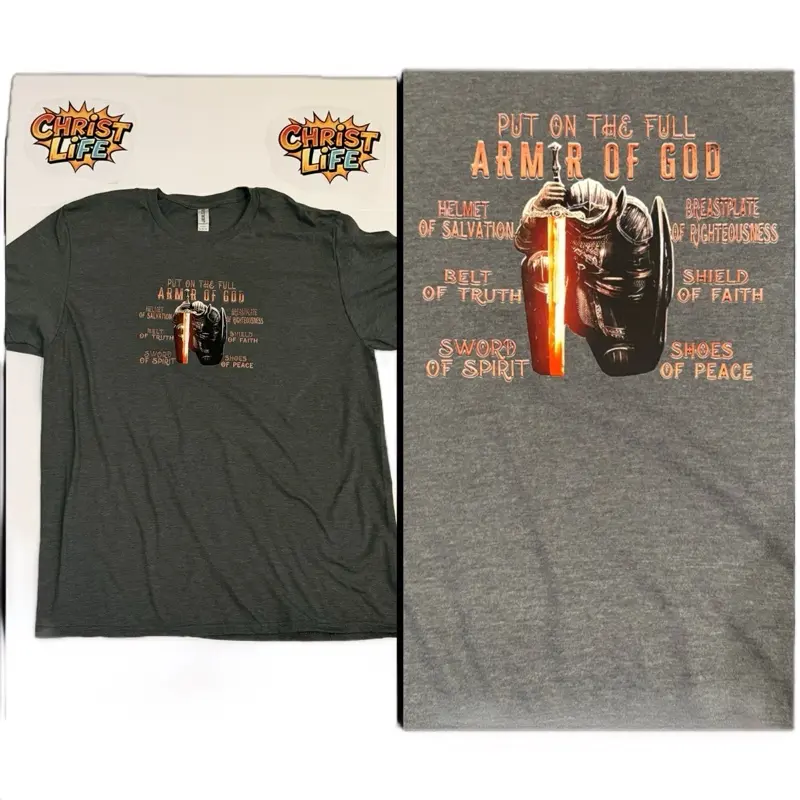 Christ Life Apparel - Put On The Full Armor of God T-Shirt & Car Decal Set - Inspirational Faith Design for Personal Walk with God