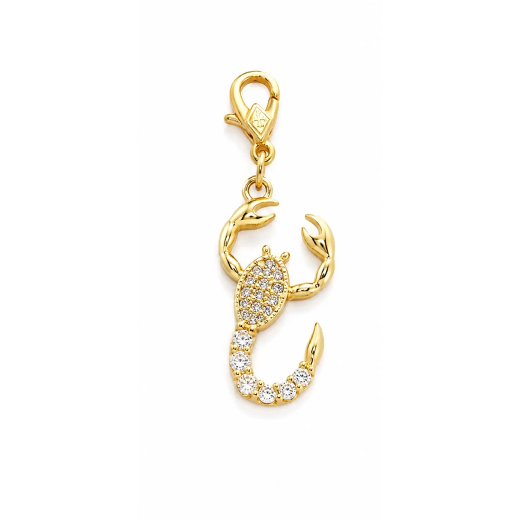 Gold Clip-On Charms Heart Rose Angel Wing Tennis Cross Crystal Scorpion Purse Stainless Steel Jewelry Accessory