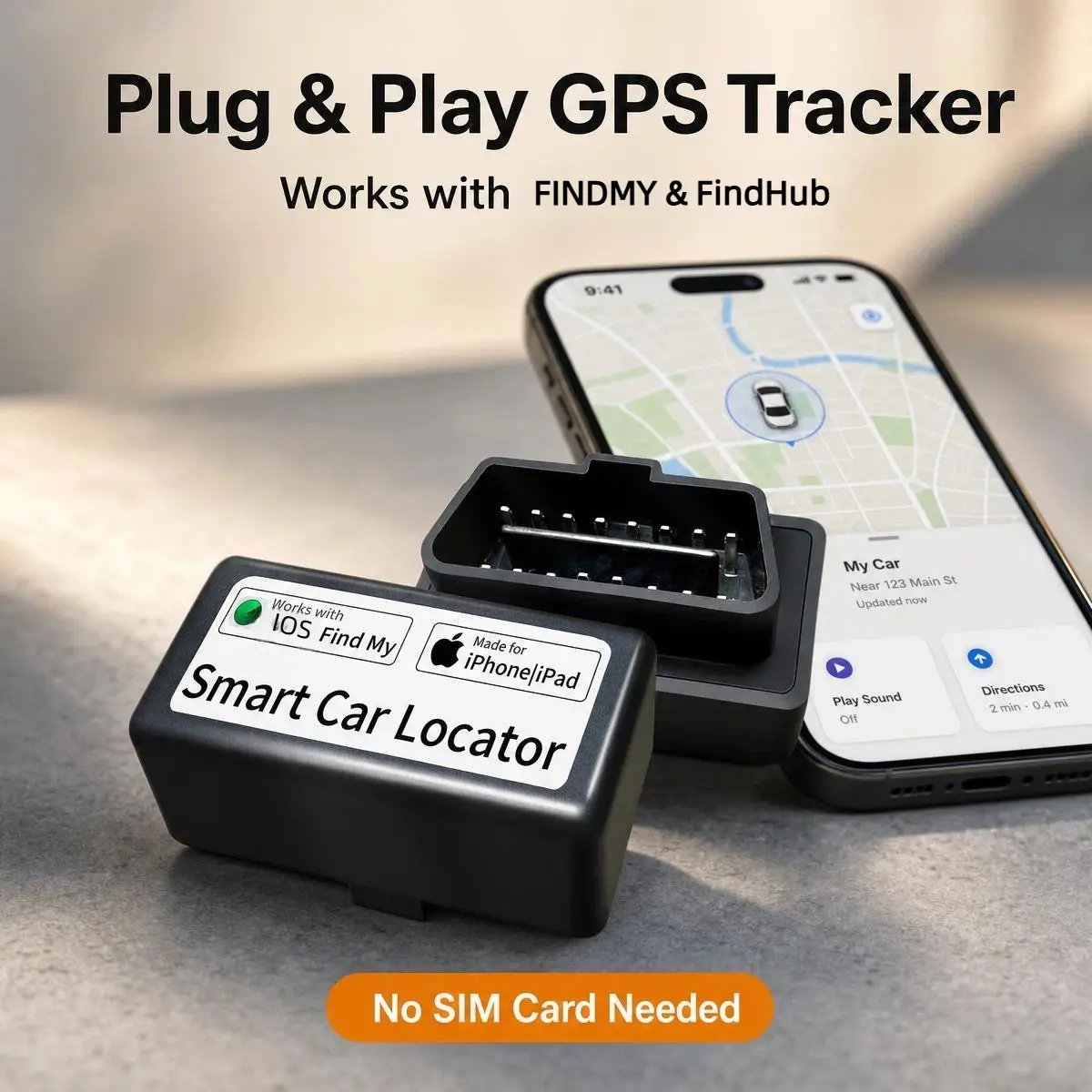 Vehicle Tracker for Car OBD2 Port – Works with Find My & Find Hub, No Monthly Fee Anti-Theft GPS Locator, Easy Plug and Play Installation