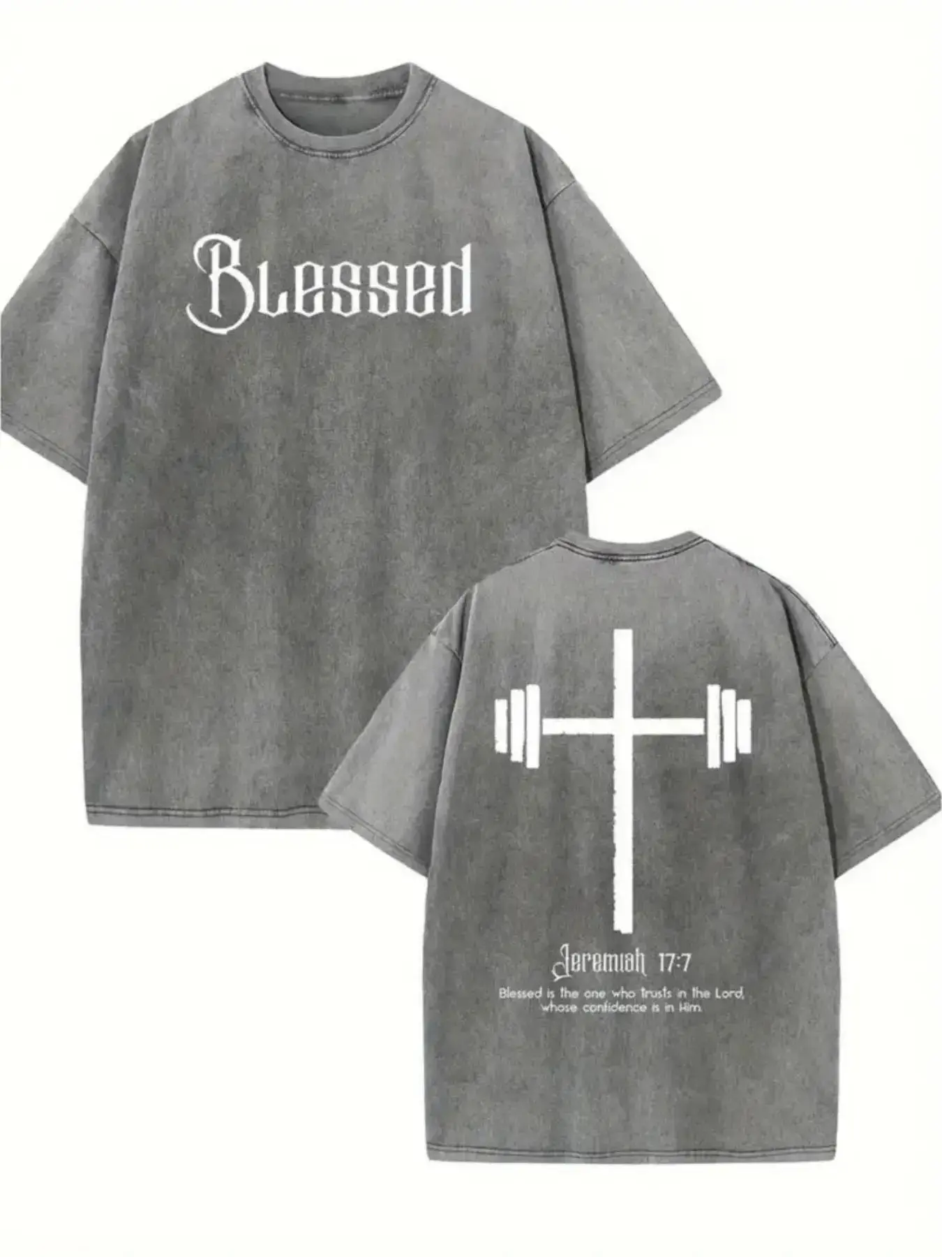 Men's Retro T-Shirt, Oversized Heavyweight 230g Soft Cotton with Christian Cross Graphic, Distressed Wash Short Sleeve Top, Tshirt, Menswear, Christian Cross Graphic Men's Short-Sleeve T-Shirts, Cross Design Men's Short-Sleeve T-Shirts