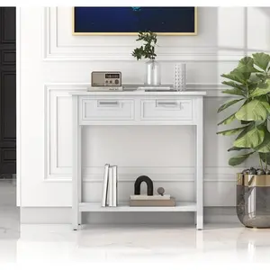 GOFLAME Small Console Table with 2 Drawers, 31" Entry Table with Storage Shelf, Modern, Narrow Sofa Table for Living Room, Hallway, Entrance (White)
