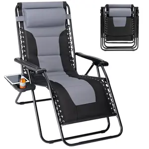 Thickened Zero Gravity Chair with Double Cushion, Foldable Patio Reclining Chair 400 lbs Capacity, Adjustable Pillow and Cup Holder for Camping