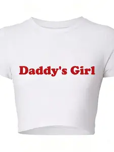 Daddy's Girl Red Text Graphic Crop Top | Viral TikTok Y2K Baby Tee | Slim-Fit Casual Summer Top | Trendy Coquette Streetwear Fashion | Form-Fitting Feminine Aesthetic T-Shirt for Women | Soft Breathable Fabric for Daily & Party Wear | Popular 2000s Style