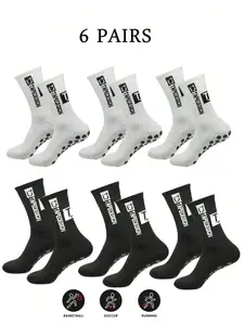 Men's Sporty Crew Socks with Non-Slip Pads, Sweat-Wicking and Odor-Resistant, Breathable Mesh Mid-Calf Socks for Football and Basketball, Sports Socks