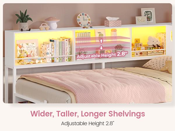 ADORNEVE Twin Corner Bed Frame with Bookcase Storage & LED Light Headboard, Charging Station, Metal Daybed with 3 Drawers & 2 Open Cubbies, for Small Bedrooms ADORNEVE Twin Corner Bed Frame with Bookcase Storage & LED Light Headboard, Charging Station, Metal Daybed with 3 Drawers & 2 Open Cubbies, for Small Bedrooms