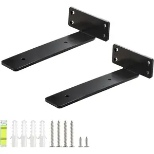 Floating Shelf Bracket 6 Inch,2 Pack Heavy Duty Shelf Brackets,L Brackets for Shelves Black,6"L x 1.3"H x1.3"W