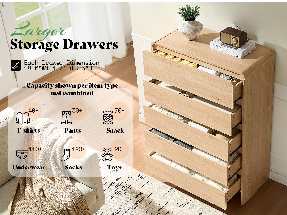 AMERLIFE 5/6/7 Drawer Dresser for Bedroom, Modern Chest of Storage Drawers with Rounded Corners, Cabinet Organizer for Closet, Apartment, Nursery/Best Gift Ideas/Christmas Gifts