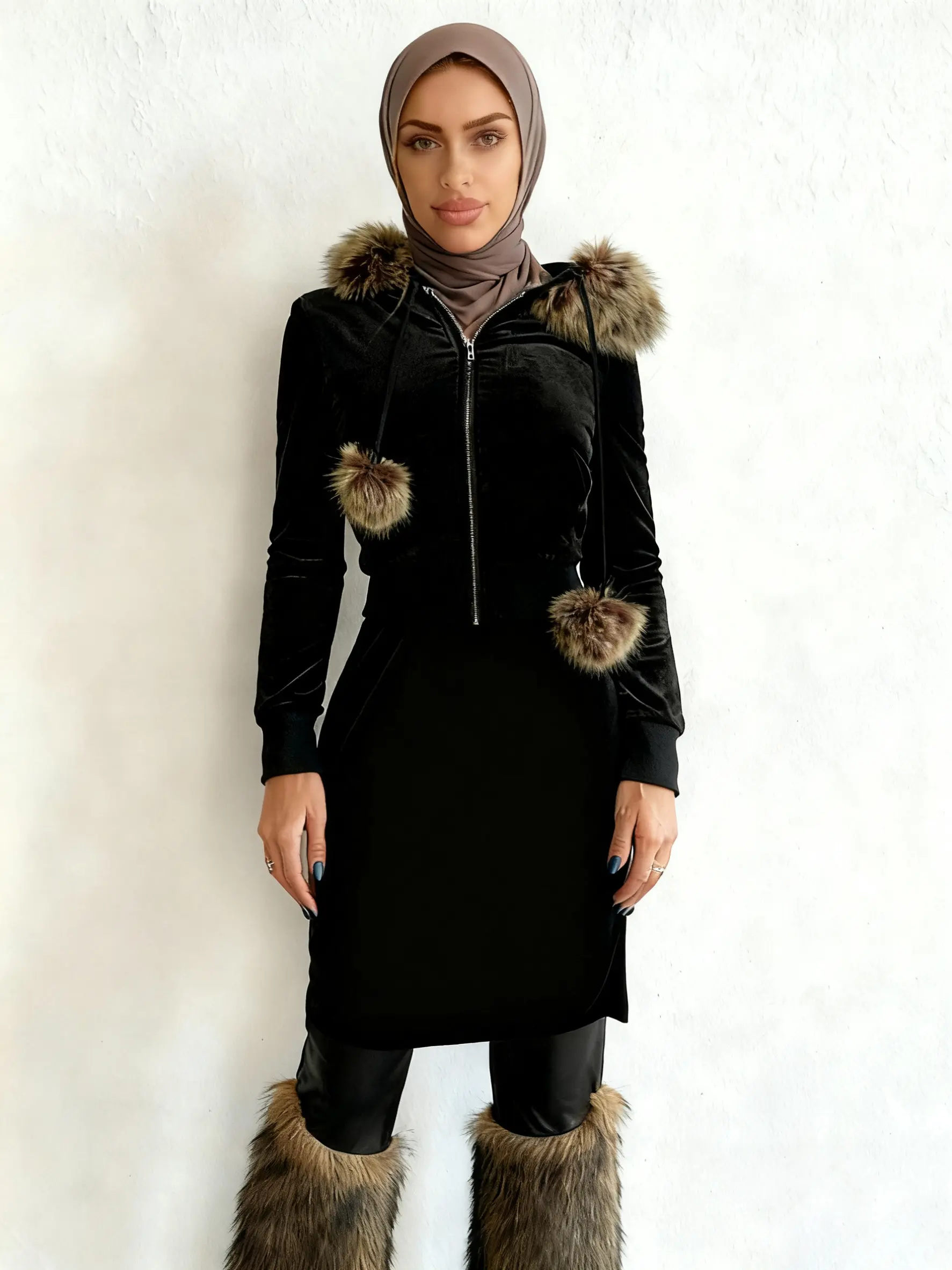 Women's Vintage Faux Fur Patchwork Velvet Zipper Casual Jacket, Warm Winter Outerwear Coat, Stylish Street Fashion for Women