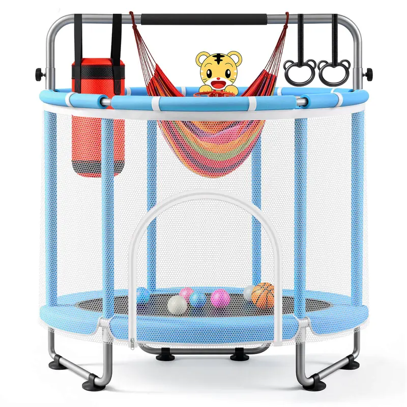 Seray 55-in Exercise Trampoline for 3-12 Years Kids (440LBS Capacity) - Outdoor Trampoline Set with Enclosure Safety Net, 7-in-1 Recreational Toys for Children Development, Indoor-Outdoor Birthday Gift