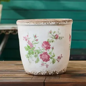 TEWEIQI Vintage Pink Floral Ceramic Planter, Flower Pot for Home, Office & Garden Décor, 5.4” or 6.3" Height