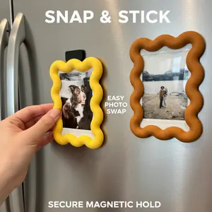 3D Printed Wavy Magnetic Photo Frame, 3-Inch Polaroid Display, Cute Refrigerator Magnet for Photos, Modern Home Decor, Unique Gift