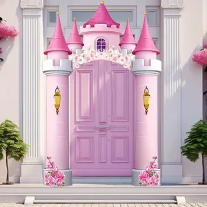 2D flat banner, suitable for decoration banners for princess-themed birthday parties. It features a pink castle design and is perfect for decorating the entrance and enhancing the photo opportunities. Party supplies, dyz