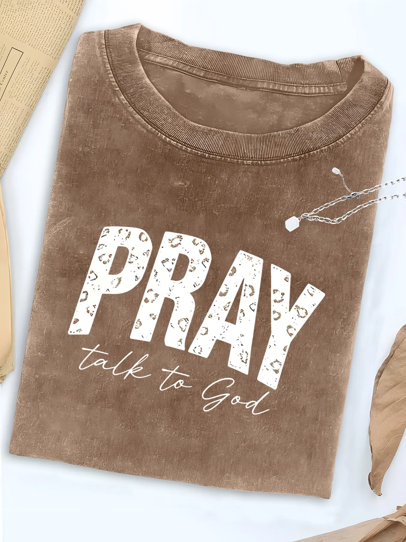 Washed, Prayer Leopard Print T-shirts, High-quality Batik Vintage Fashion Brand T-shirts, Ladies' Summer T-shirts, Holiday Gifts, Perfect Gifts, Valentine's Day Gifts.