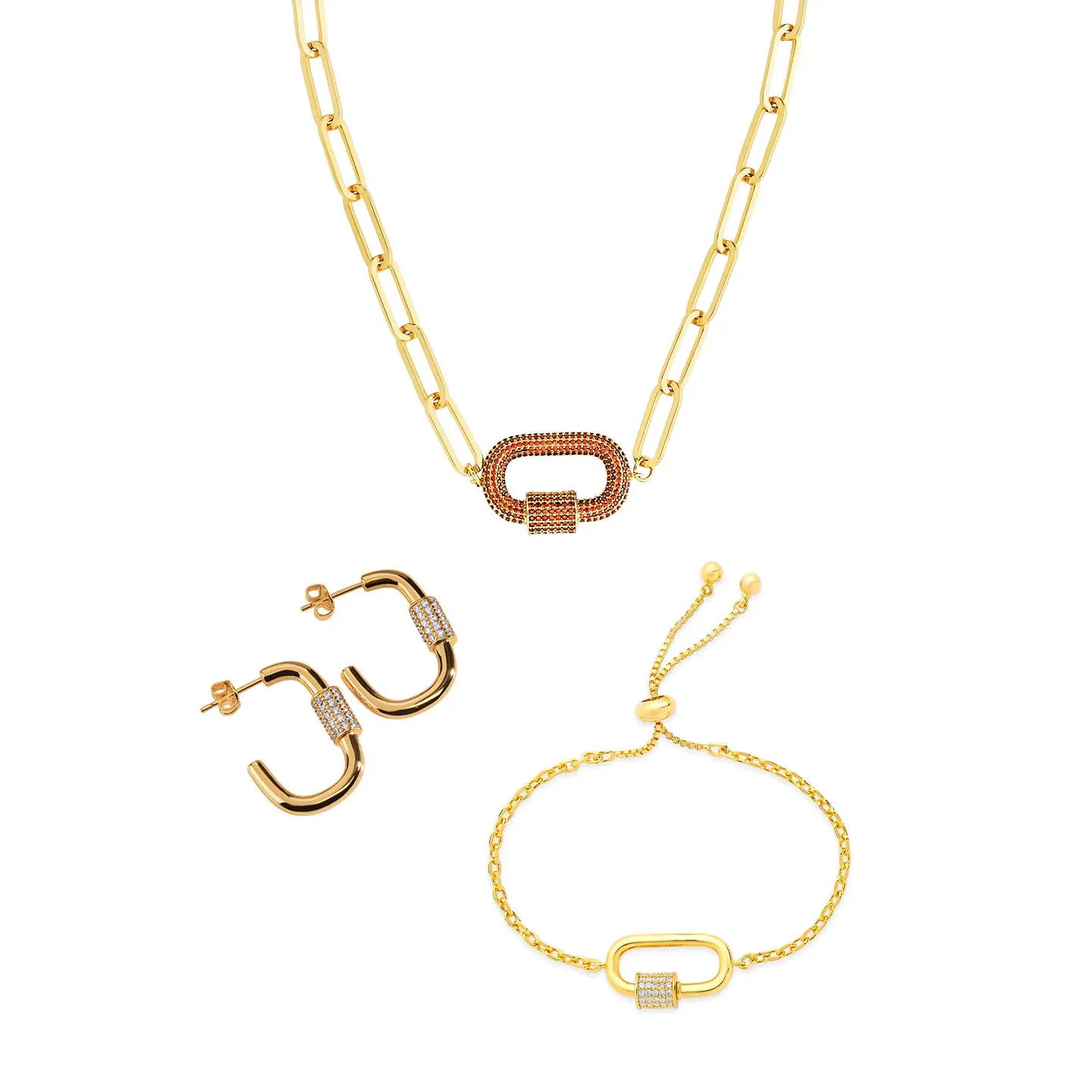 Pave CZ Carabiner Linked Lock Necklace Bundle Pave CZ Carabiner Linked Lock Necklace Bundle