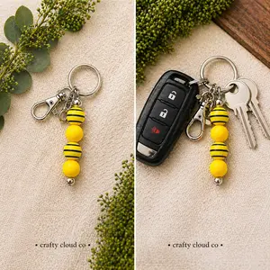 Bee Happy Beaded Keychain