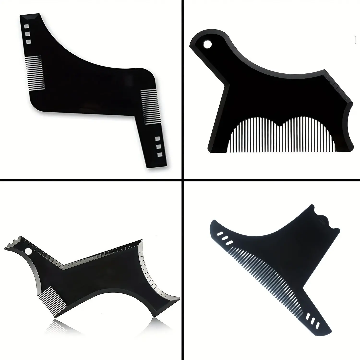 Mustache Styling Comb Set 4 Piece, Beard Shaping Tool and Ruler, Complete Shaving Template Kit with Ruler and Base Plate, Home Styling Tool