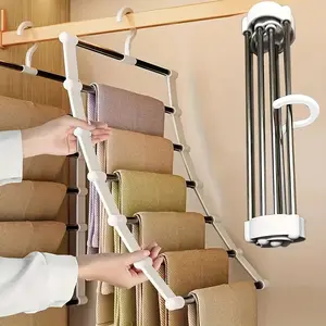 Space-Saving Stainless Steel Foldable Pants Hanger, Multi-Layer Jeans Hanger for Tight Pants and Shorts, Ideal Clothing Organizer