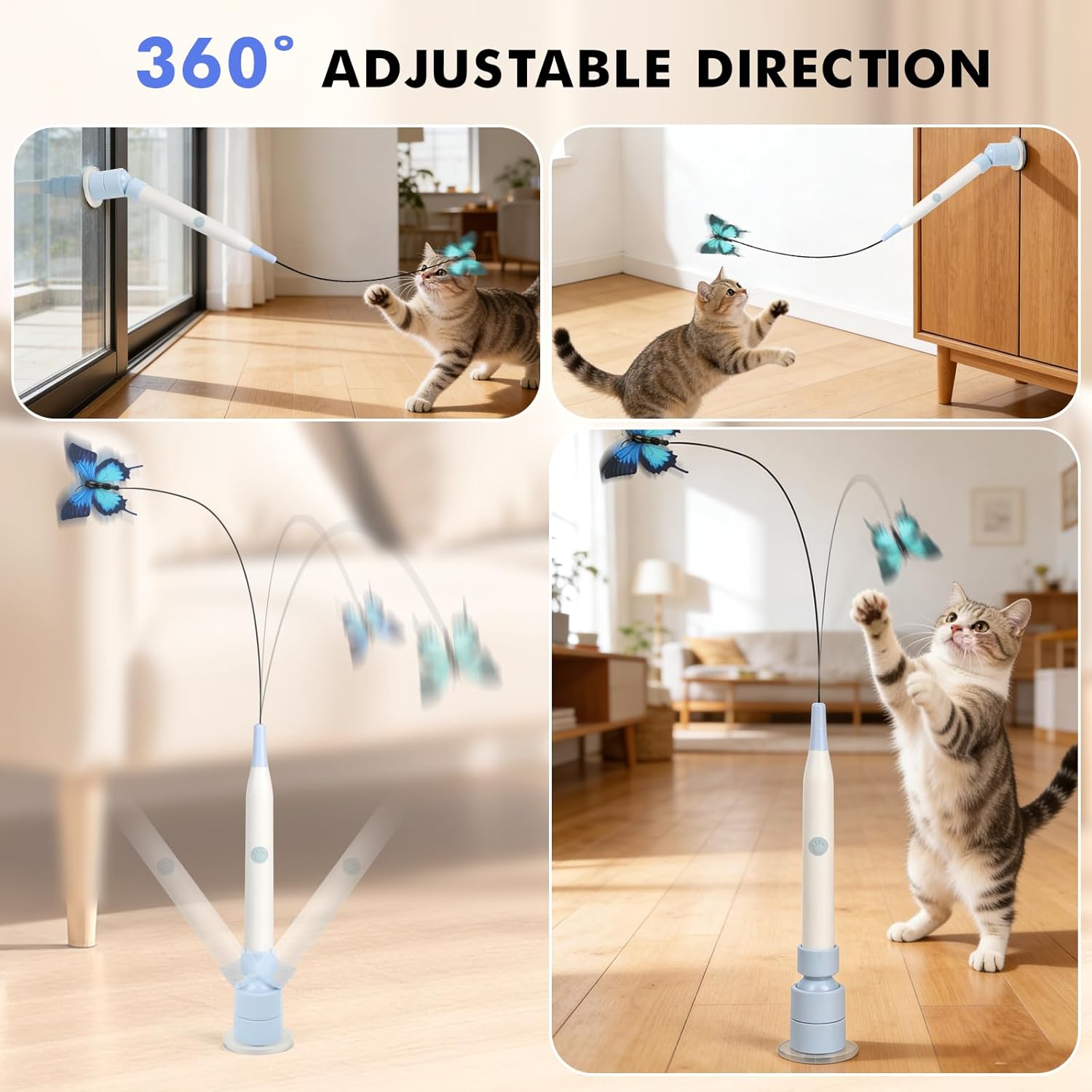 Rotating Butterfly Interactive Cat Toy - USB Rechargeable Automatic Teaser, 360° Spin, Random Movement, Steel Wire, Self-Play & Handheld Modes, Durable Suction Cup, Universal Fit, Interactive Toy for Kittens & Adult Cats