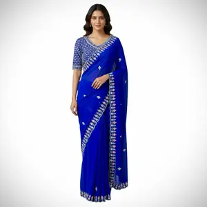 Boutique Work Heavy Blouse with Saree Party Wear Fandy Silk Soft Shiny Premium Quality Saree Set for Women Formal Dress