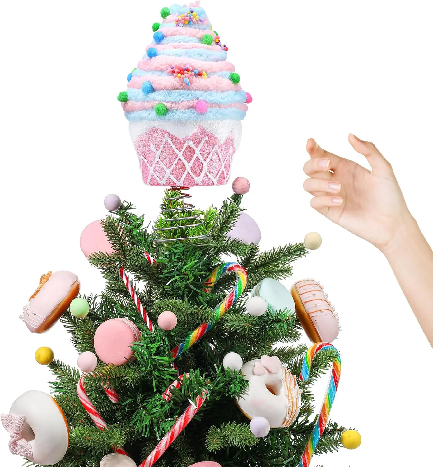 7.9 Inch Pastel Dessert Christmas Tree Topper  Cupcake Tree Topper Candy Donut Christmas Tree Decoration Pastel Christmas Ornaments for Christmas  Year Birthday Party Decor