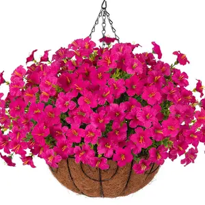 Outdoor Artificial Hanging Flower Basket, 20 Bouquets, UV-Resistant, Realistic Petunia Planter, Ideal for Patios, Porches, Balconies, Gardens