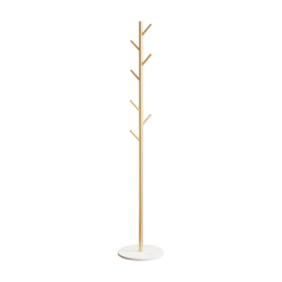 Freestanding Coat Rack with Natural Marble Base, 7 Heavy-Duty Hooks, Adjustable Height for Bedroom/Office/Hallway (Gold)