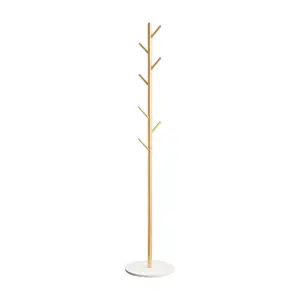 Freestanding Coat Rack with Natural Marble Base, 7 Heavy-Duty Hooks, Adjustable Height for Bedroom/Office/Hallway (Gold)