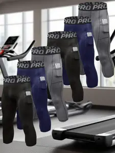 Men's Letter Tape Pocket Compression Capris Sports Leggings, Tight High Stretch Sports Leggings, Breathable Quick Drying Skinny Pants for Basketball Running Gym Workout