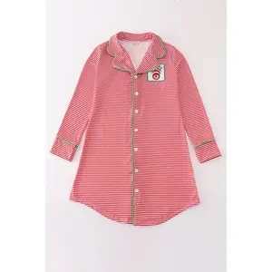 Red stripe christmas reindeer embroidery women gown