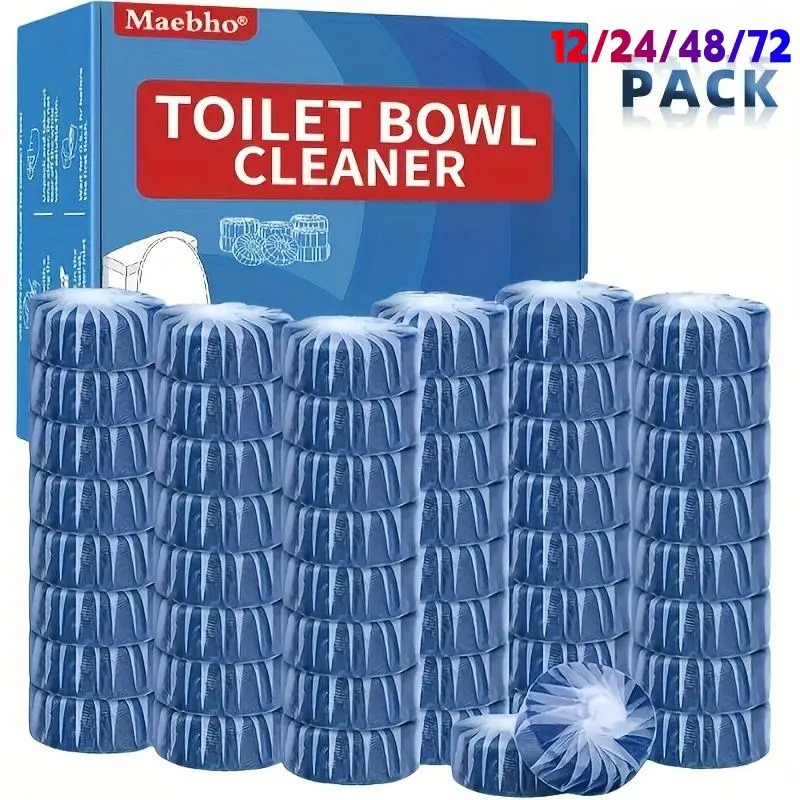 Automatic Cleaning Gel Toilet Cleaner Solid Blocks, 12/24 Pcs, Powerful Stain-Scale Removal Tablets, Ceramic-Plastic Toilet Compatible, Unscented, Individually Hygienic Convenient Packaging